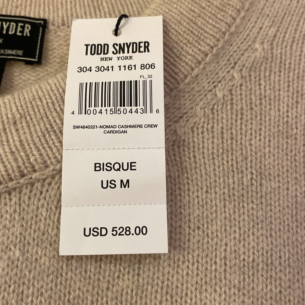 Todd Snyder Nomad Cashmere Crew Cardigan Sz Medium. NWT. Bisque is the color. - Picture 3 of 7